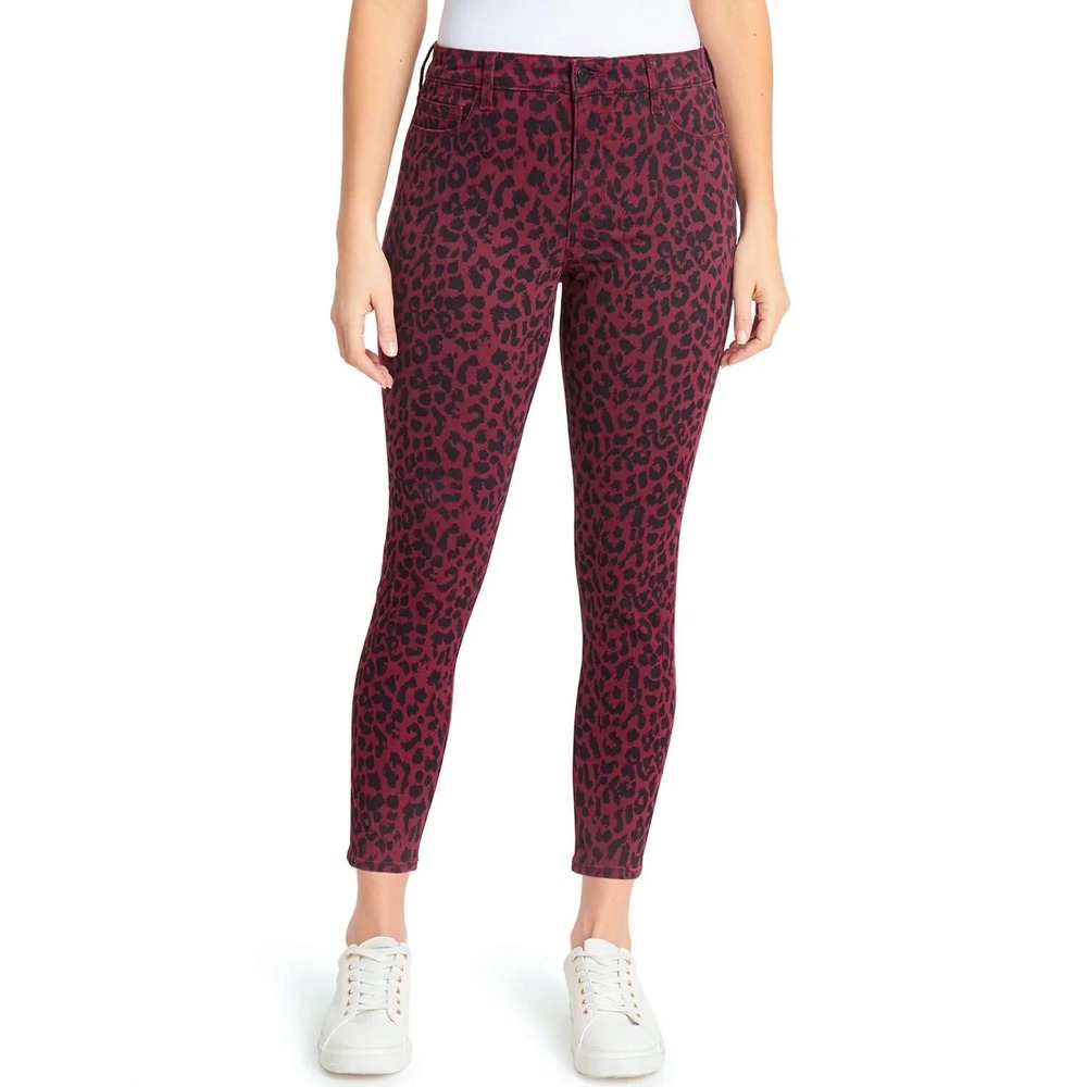 Social Standard Sanctuary Mid-Rise Ankle Skinny Jean 10 Sketchy Cheetah Burgundy